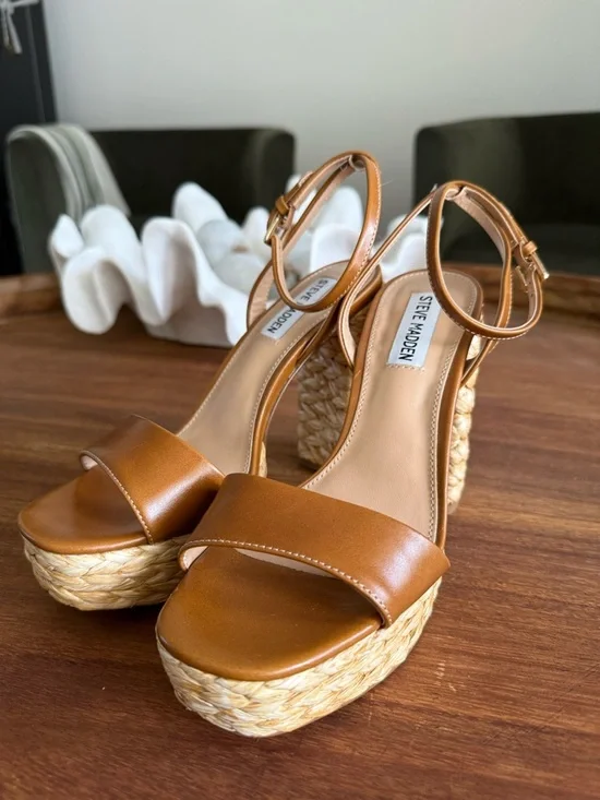 Steve Madden Cognac Braided-Platform Sandals - Picture 3 of 5